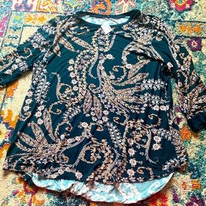 Maurices 3/4 sleeve teal floral scoop neck NWT 2x